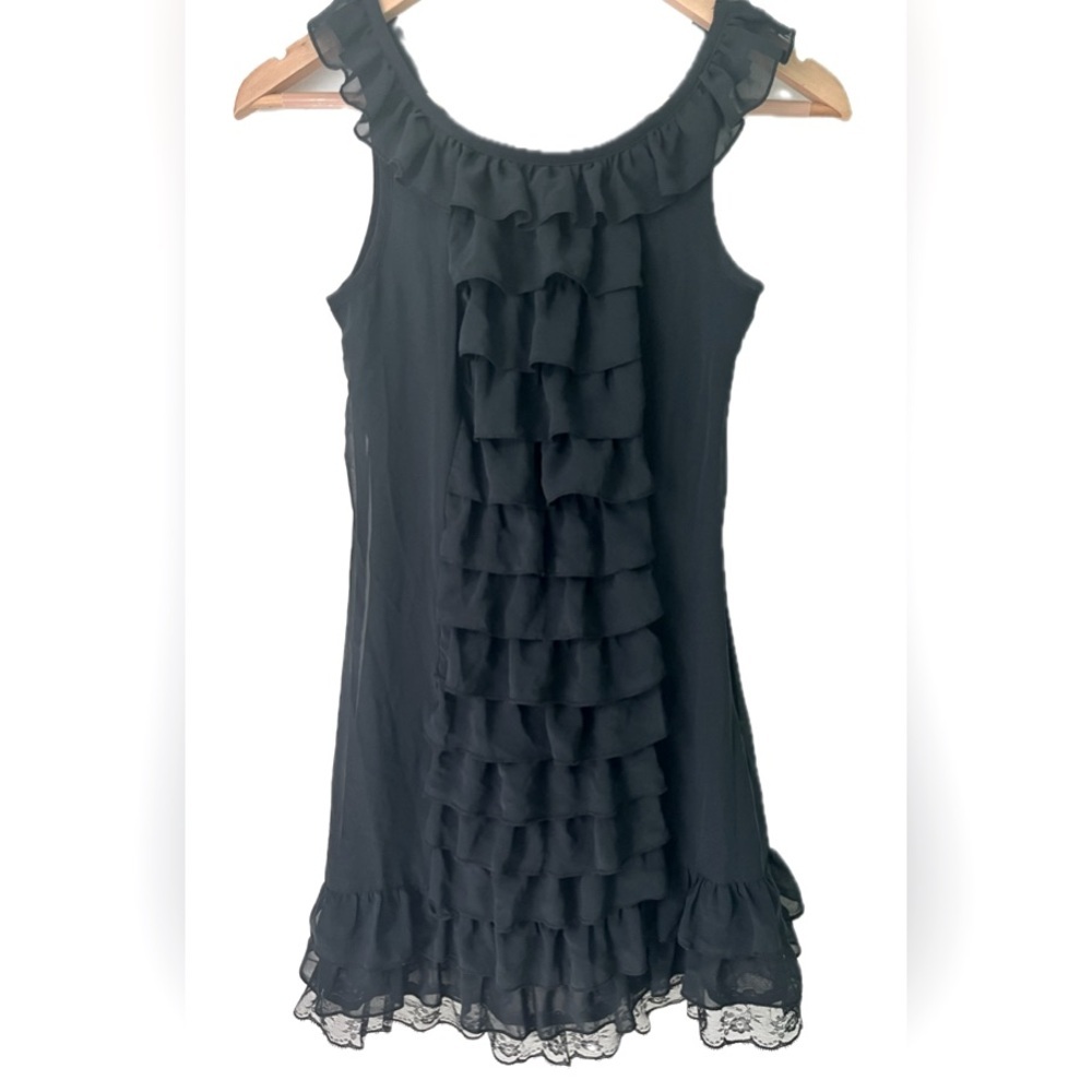 Xhilaration XS Juniors Ruffle Dress Black Lace Trimmed And Lined Y2K